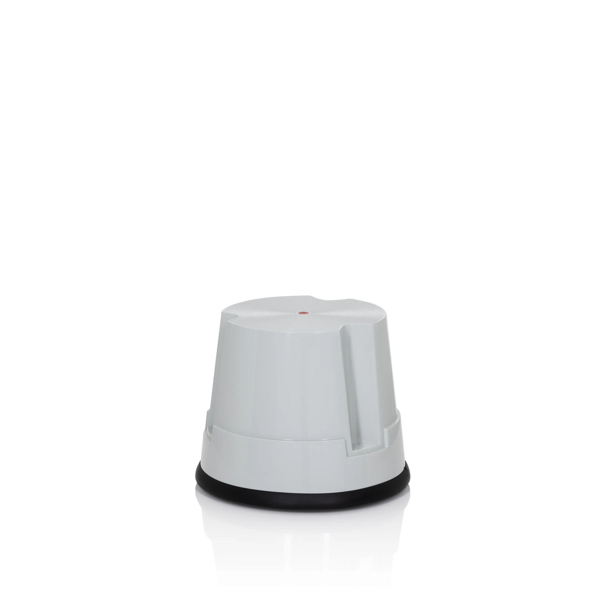 Grauer Tritthocker TIO-S mit rutschfestem schwarzen Bodenring von hjh OFFICE – 360-Grad-Ansicht (schräge Frontansicht 40°)