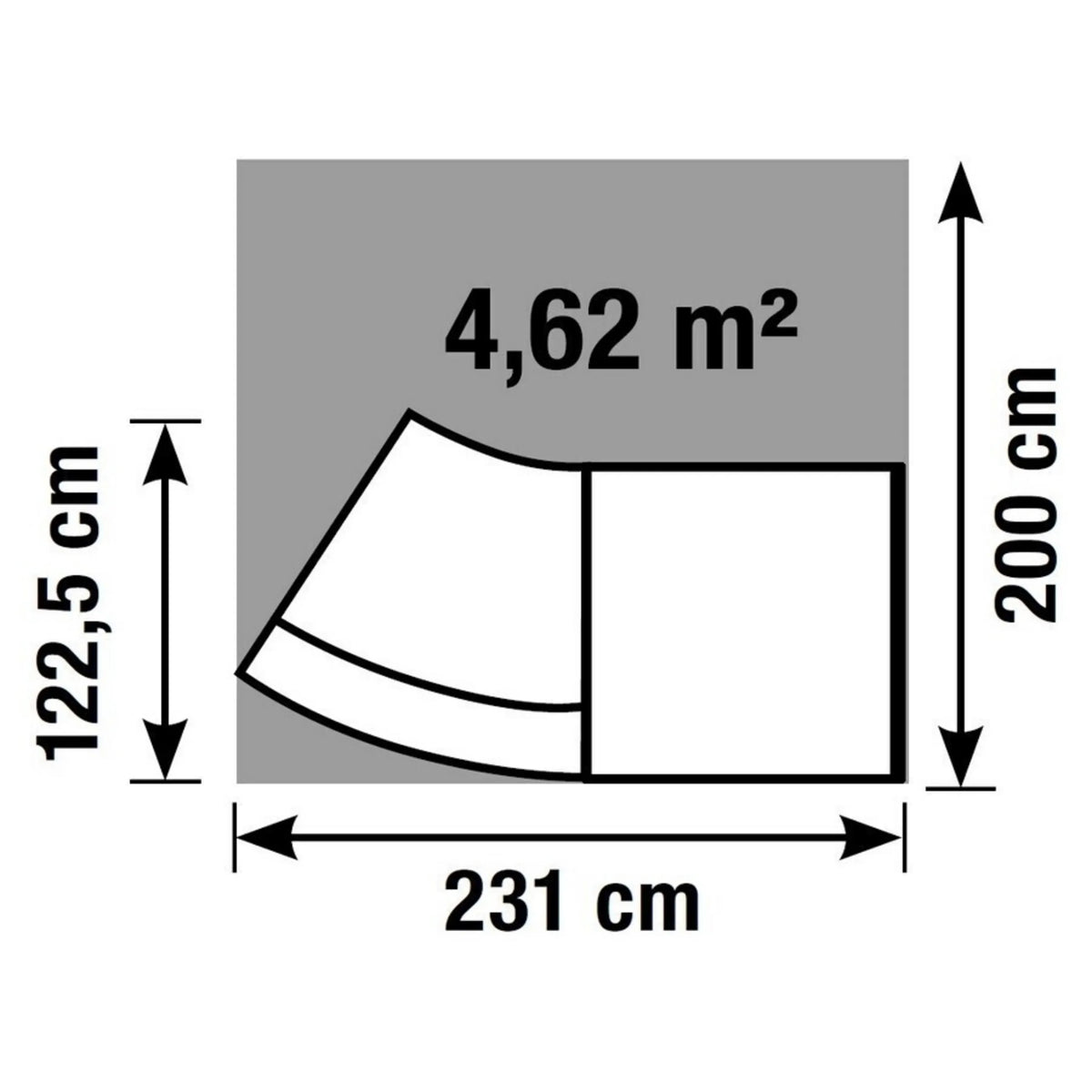 Technische Zeichnung der Empfangstheke BILBAO II mit 231 × 200 cm von Kerkmann