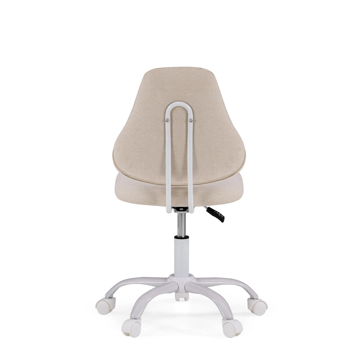 Rückansicht des Kinderdrehstuhls Lumikid in Beige mit weißem Fußkreuz und Rollen von hjh OFFICE (KI-generiertes Bild)