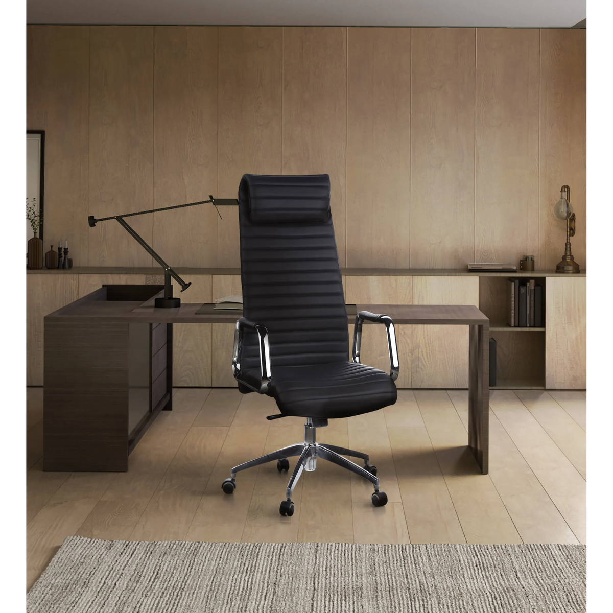 Luxus-Chefsessel ASPERA 20 in Schwarz mit gerippter Polsterung und glänzenden Armlehnen von hjh OFFICE