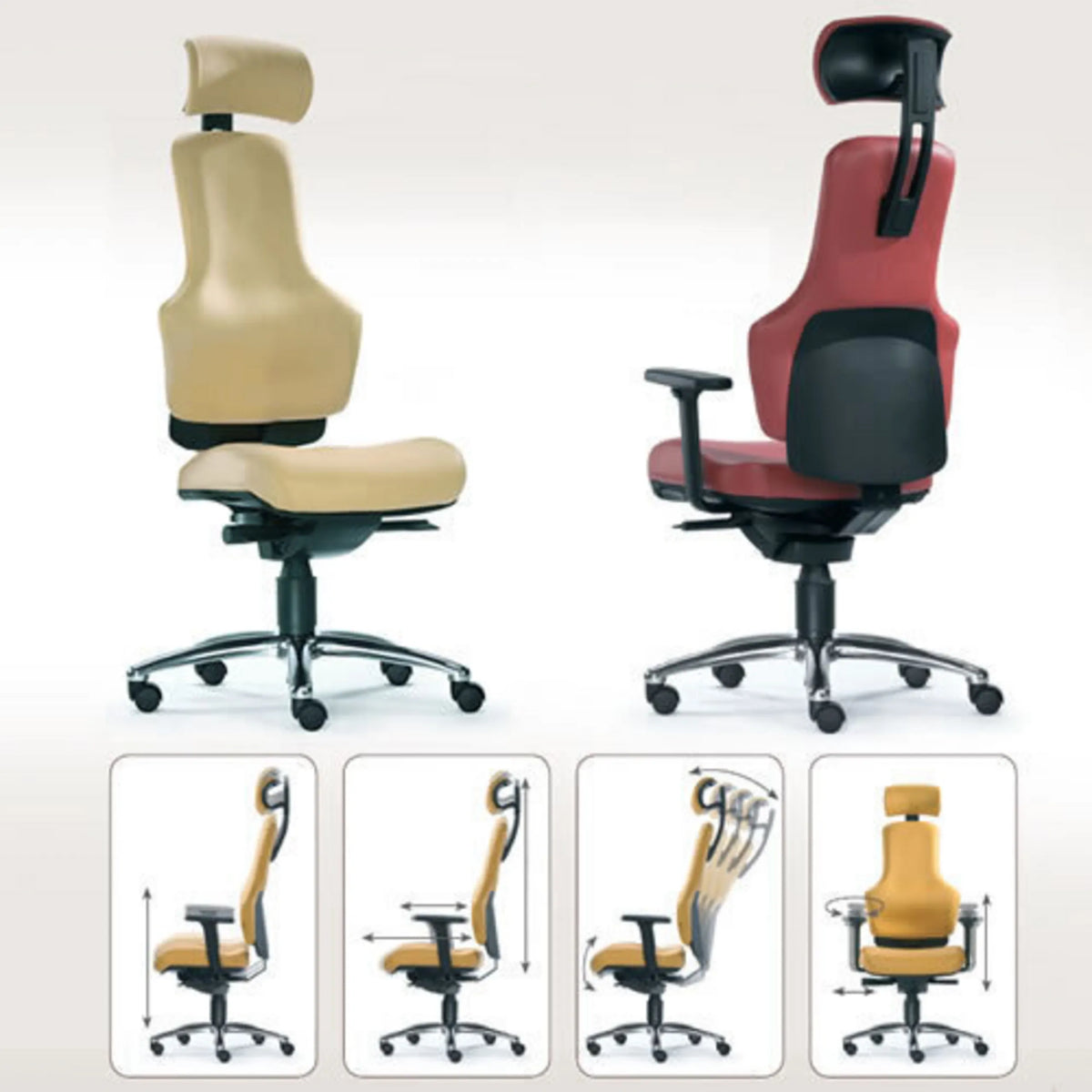 High-End-Bürostuhl ZERO O1 AL S in Beige und Rot mit verschiedenen Einstellmöglichkeiten von Sitwell Steifensand