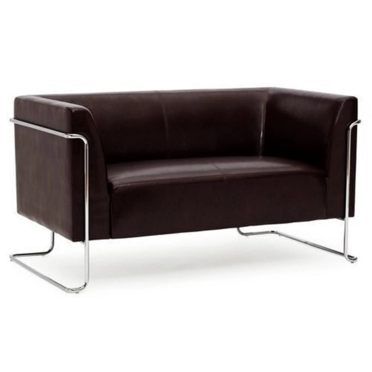 Braunes Loungesofa CURACAO als Zwei-Sitzer mit einem verchromten Gestell von hjh OFFICE