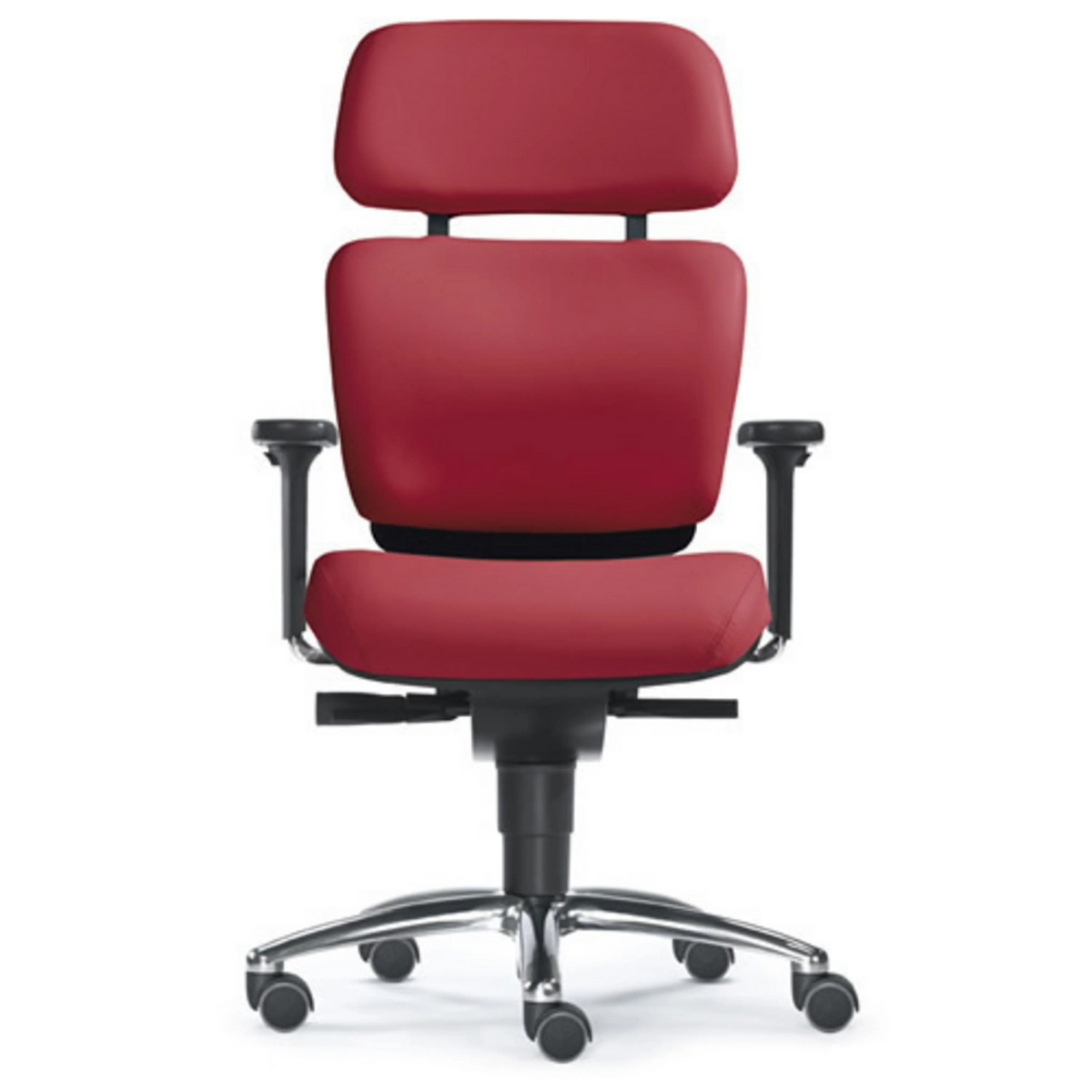 High-End-Bürostuhl ZERO 53 AL mit rotem Polsterbezug und glänzendem Sternfuß von Sitwell Steifensand