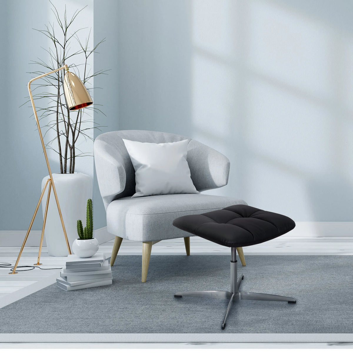 Schwarzer Polsterhocker SARANTO aus Kunstleder mit vierstrahligem Metallfuß von hjh OFFICE