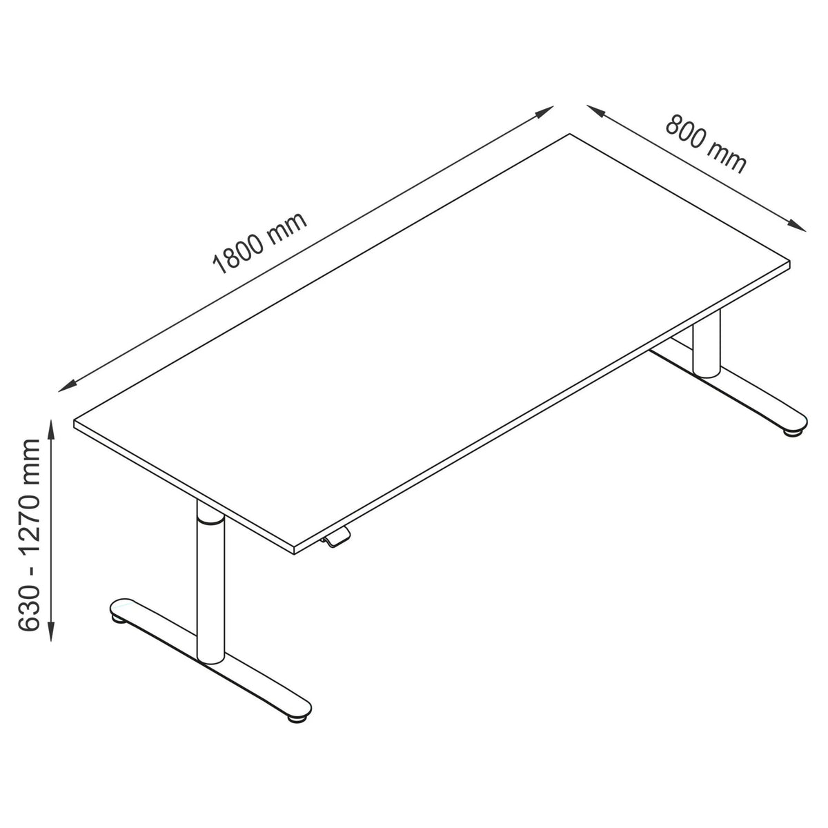 Technische Zeichnung des Schreibtischs XDLR 19 G mit 1800 x 800 mm von hjh OFFICE PRO
