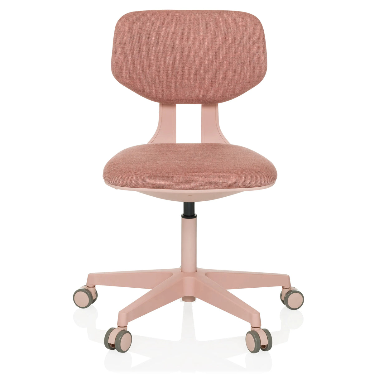 Rosa Kinderdrehstuhl KID COLORE mit gepolsterten Flächen und Fußkreuz mit fünf Rollen von hjh OFFICE – 360-Grad-Ansicht (Frontansicht 0°)