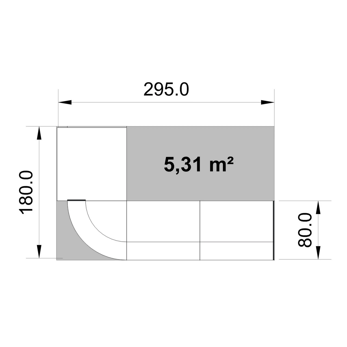 Technische Zeichnung der Empfangstheke Centu 9 mit 295,0 x 180,0 cm von Kerkmann