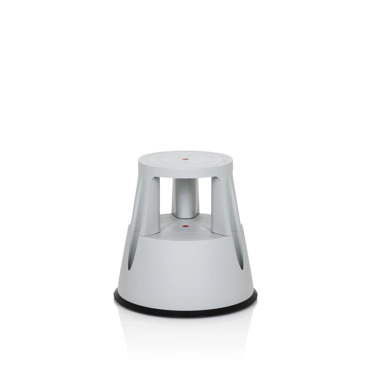 Hellgrauer Tritthocker TIO-M I mit runder Trittfläche und schwarzem Bodenring von hjh OFFICE – 360-Grad-Ansicht (Frontansicht 0°)