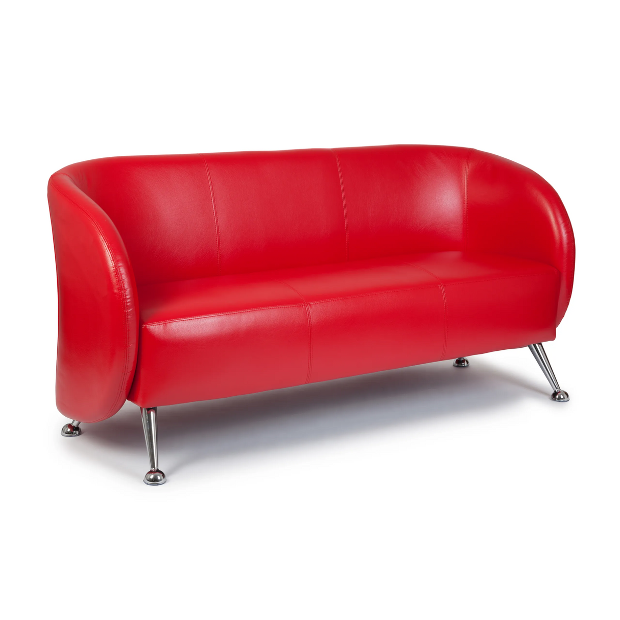Rotes Loungesofa ST. LUCIA als Drei-Sitzer mit glänzenden Metallfüßen von hjh OFFICE – 360-Grad-Ansicht (Rückenansicht 180°)