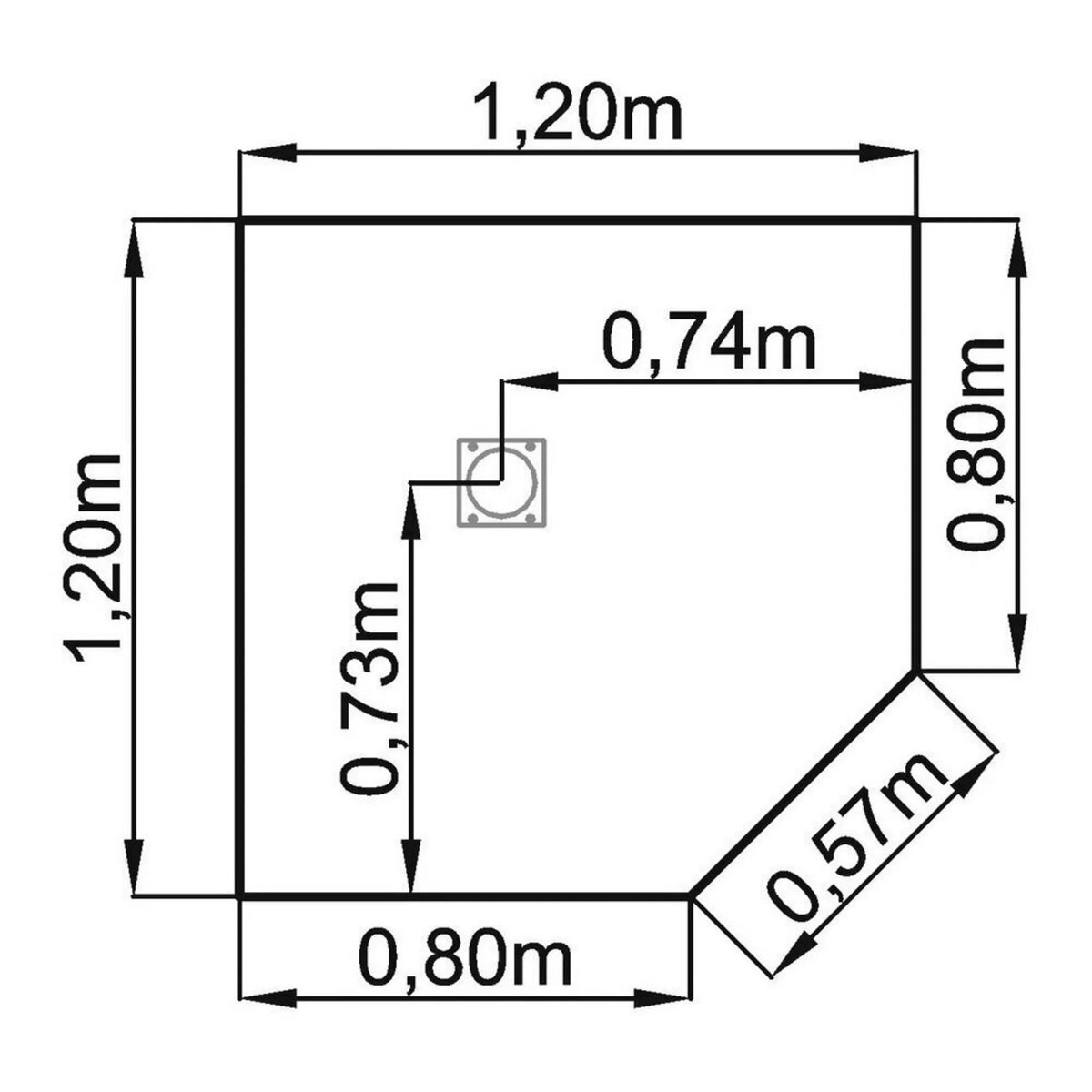 Technische Zeichnung der Trapezplatte QT12 mit 1,20 x 1,20 m von hjh OFFICE PRO