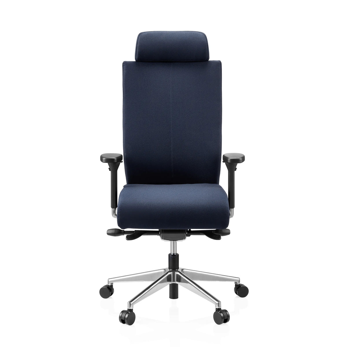 Blauer Profi-Bürostuhl PRO-TEC XXL mit Kopfstütze und Fußkreuz mit fünf Rollen von hjh OFFICE – 360-Grad-Ansicht (Frontansicht 0°)