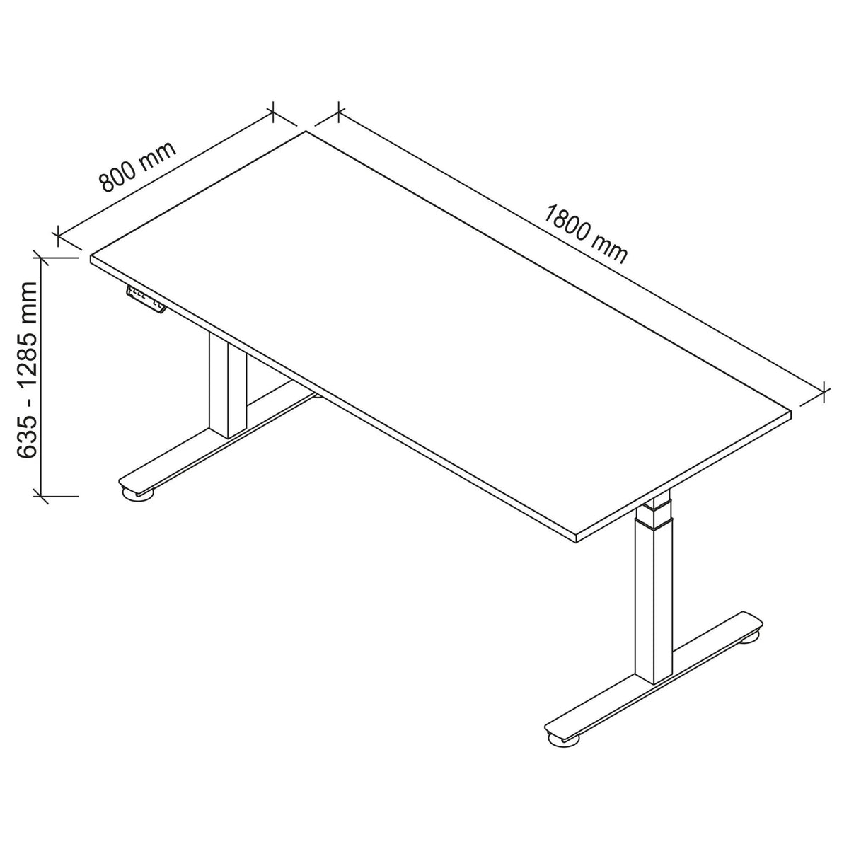 Technische Zeichnung des Schreibtischs XDSM 19 S mit 1800 × 800 mm von hjh OFFICE PRO