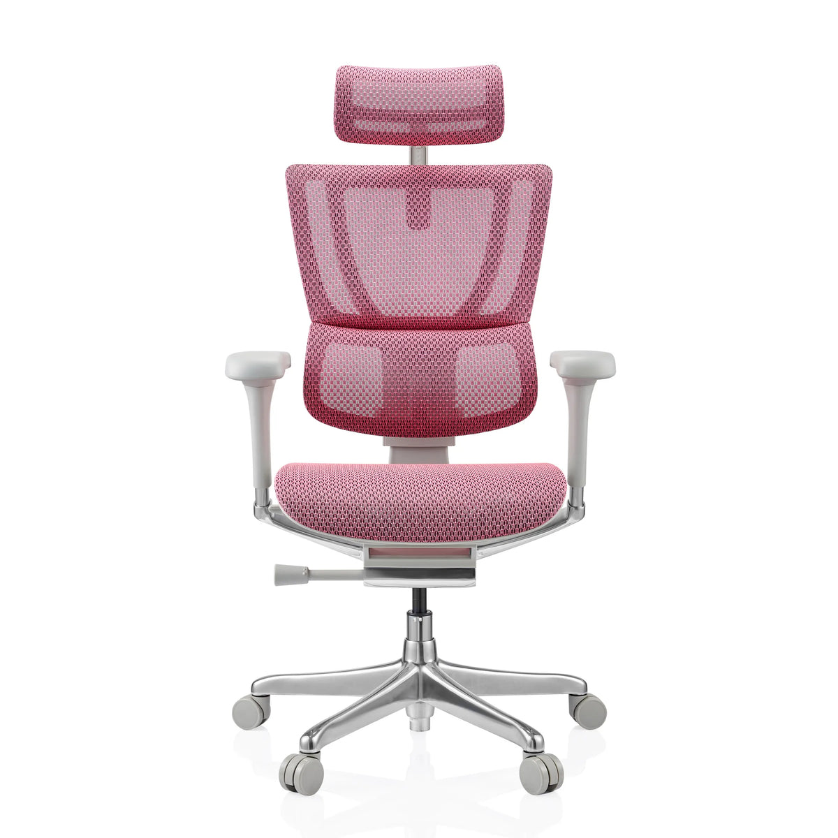 Rosa Luxus-Chefsessel ERGOHUMAN SLIM G GEN2 mit Netzrücken, Kopfstütze und Fußkreuz mit fünf Rollen von hjh OFFICE – 360-Grad-Ansicht (Frontansicht 0°)