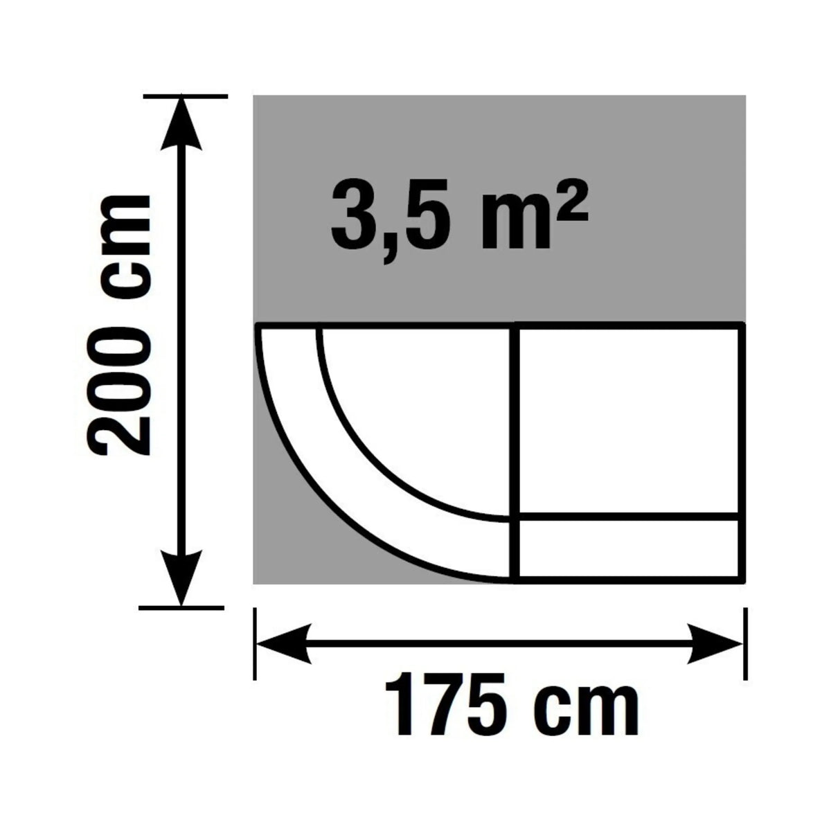 Technische Zeichnung der Empfangstheke BILBAO I mit 200 × 175 cm von Kerkmann