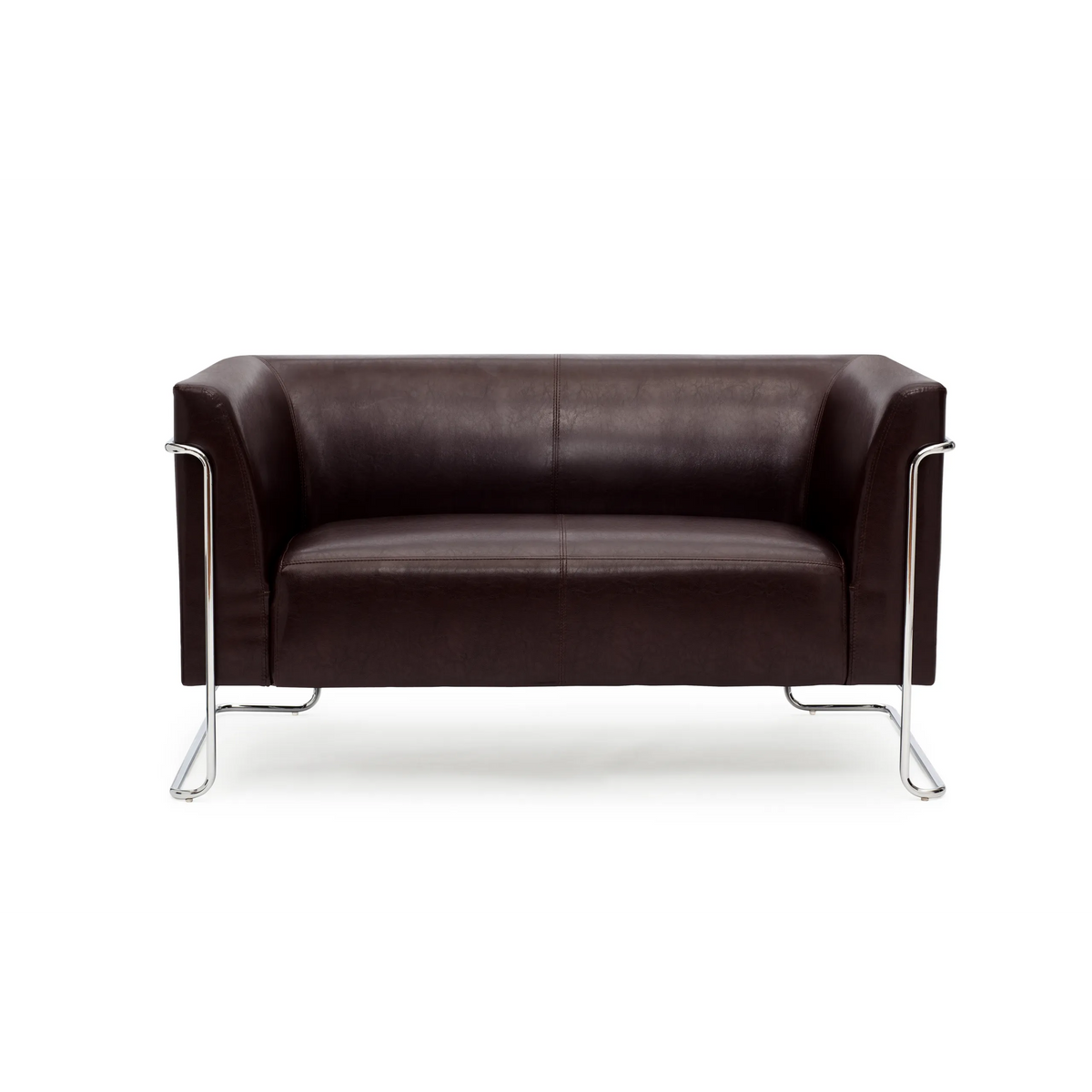Braunes Loungesofa CURACAO als Zweisitzer mit verchromten Metallgestell-Beinen von hjh OFFICE – 360-Grad-Ansicht (Frontansicht 0°)