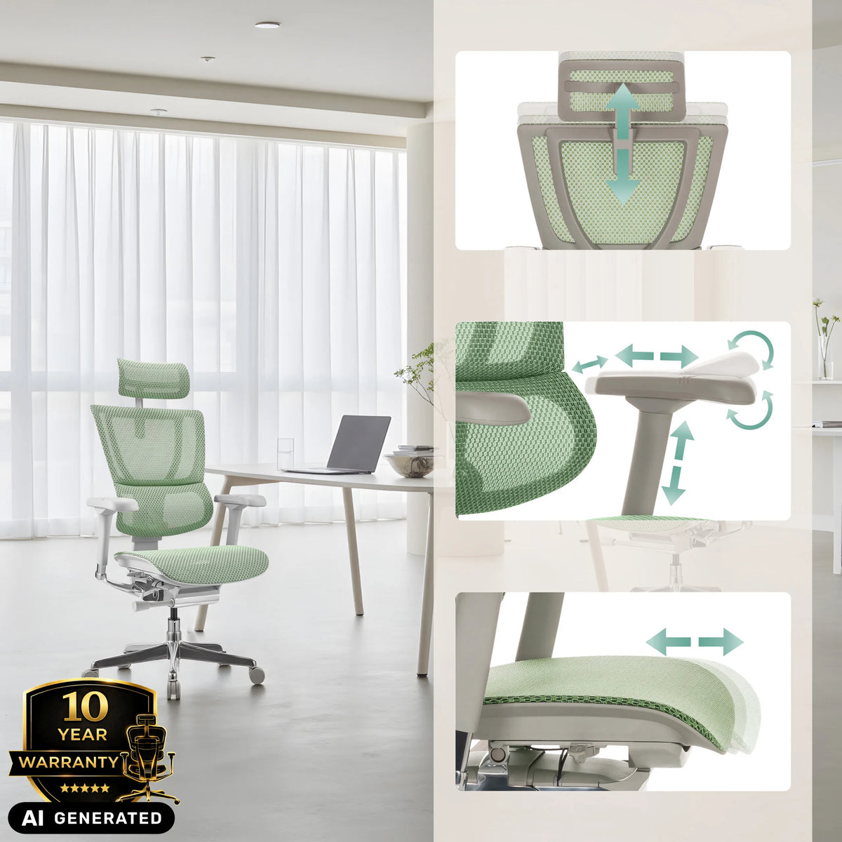 Verstellbare Funktionen des Luxus-Chefsessels ERGOHUMAN SLIM G GEN2 von hjh OFFICE (KI-generiertes Bild)
