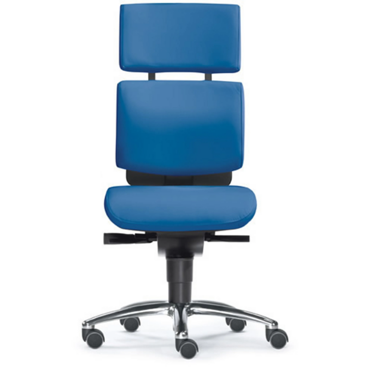High-End-Bürostuhl ZERO 52 in Blau mit Kopfstütze und poliertem Fußkreuz von Sitwell Steifensand
