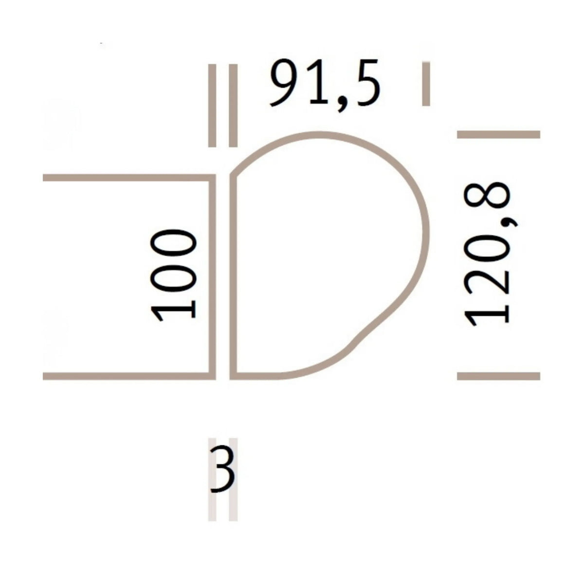 Maßzeichnung der Anbauplatte LA92 C mit Maßen von 100, 91,5 und 120,8 von hjh OFFICE PRO