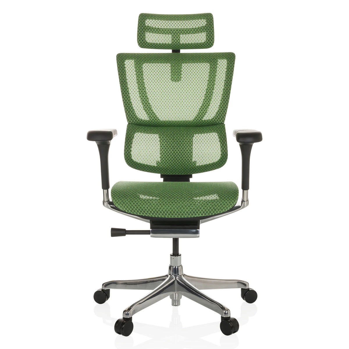 Grüner Luxus-Chefsessel ERGOHUMAN SLIM GEN2 mit Netzbezug und Fußkreuz mit fünf Rollen von hjh OFFICE – 360-Grad-Ansicht (Frontansicht 0°)