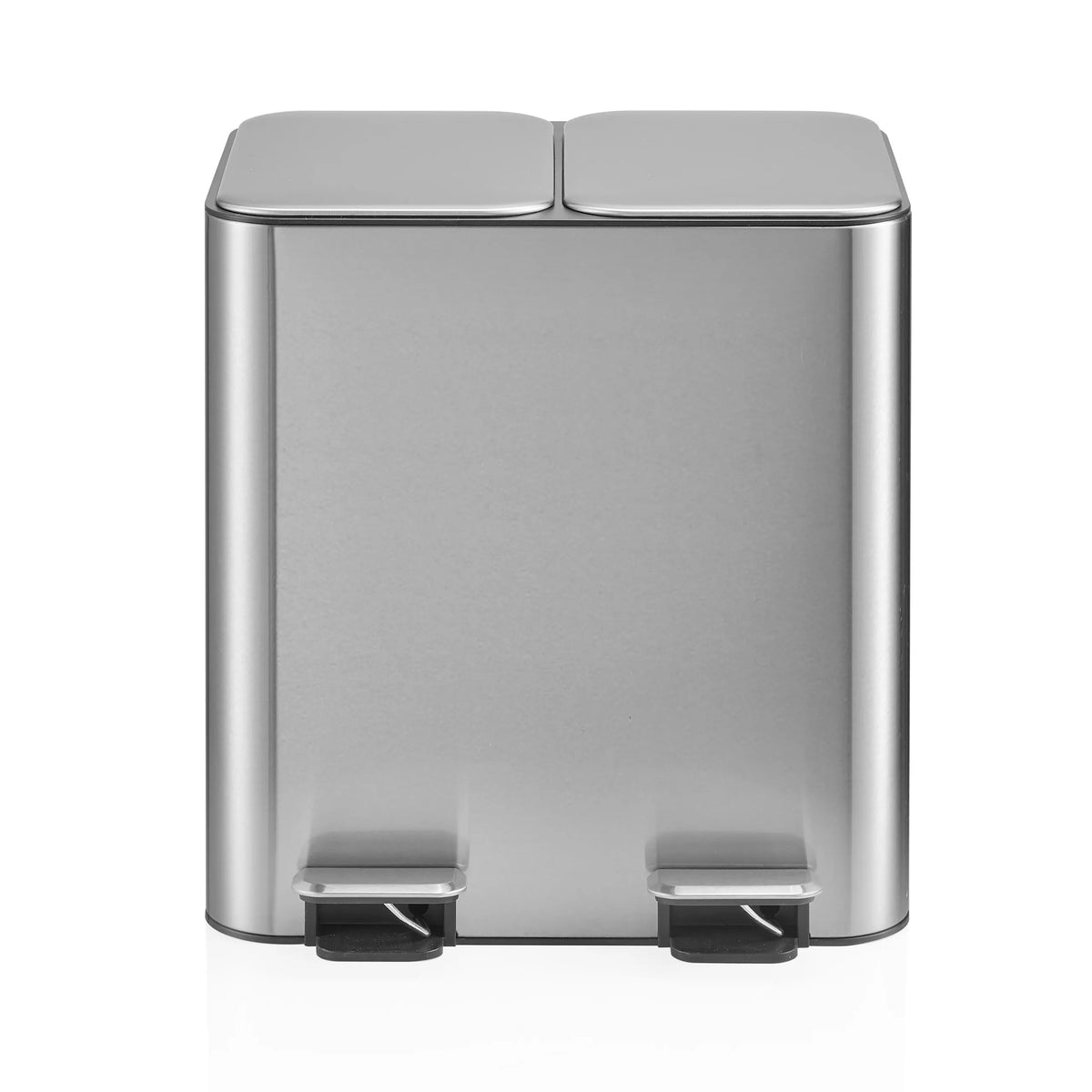 Silberner Mülleimer Clean 10 mit zwei geteilten Deckeln und zwei Trittpedalen von hjh OFFICE – 360-Grad-Ansicht (Frontansicht 0°)