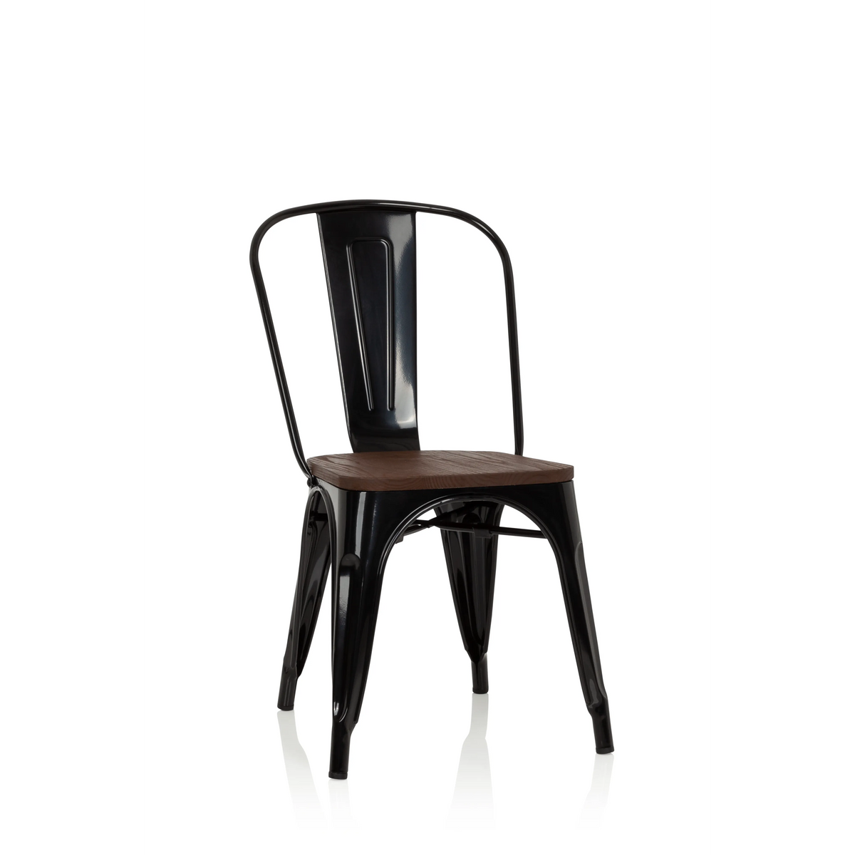 Schwarzer Bistrostuhl VANTAGGIO COMFORT W mit brauner Sitzfläche aus Holz von hjh OFFICE – 360-Grad-Ansicht (Frontansicht 20°)