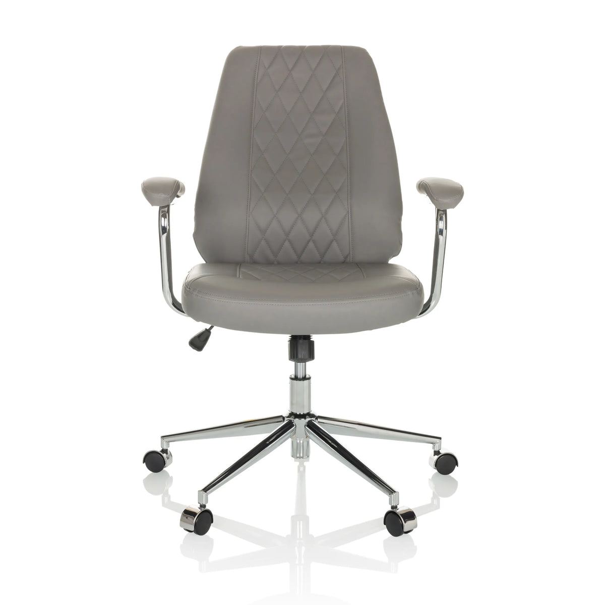 Grauer Home-Office-Chefsessel THEO I mit gesteppter Rückenlehne und Fußkreuz mit fünf Rollen von hjh OFFICE – 360-Grad-Ansicht (Frontansicht 0°)
