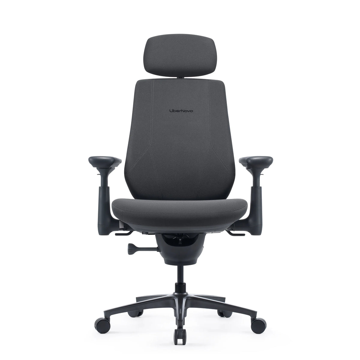 Bürostuhl LiberNovo Maxis Airflow in Graphit mit Kopfstütze, Armlehnen und fünf Rollen von Libernovo