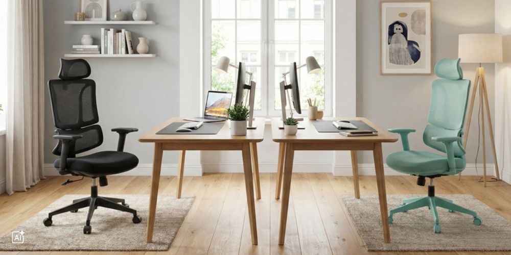 zwei Schreibtischplätze im Homeoffice