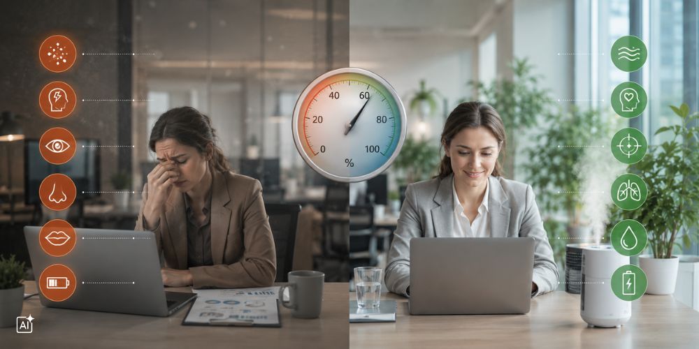 schlechte versus optimale Luftfeuchtigkeit