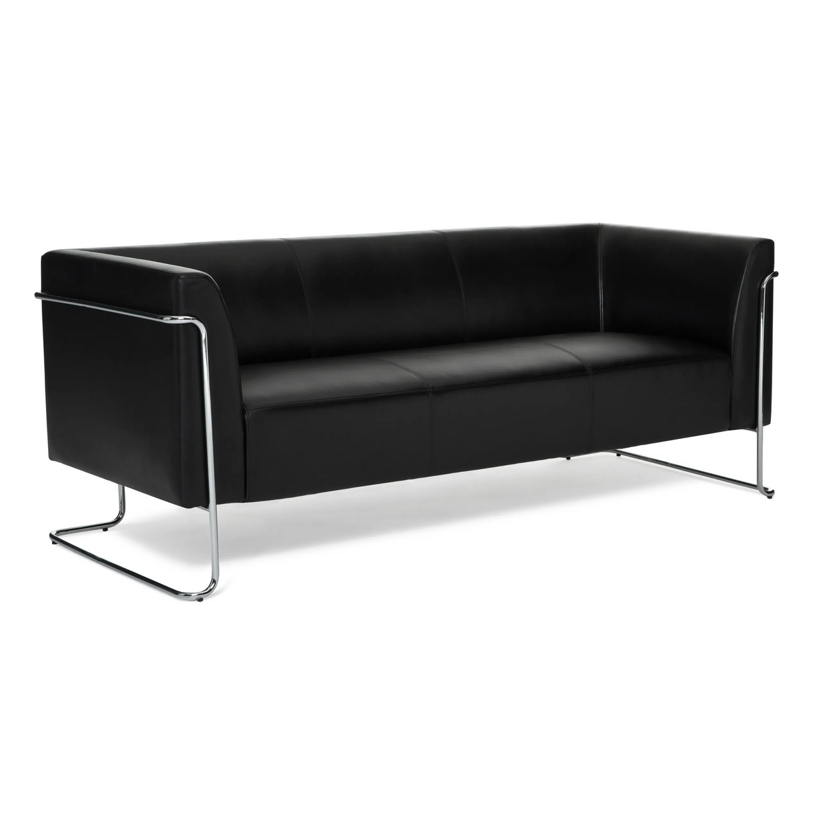Schwarzes Loungesofa CURACAO als Drei-Sitzer mit Chromgestell von hjh OFFICE – 360-Grad-Ansicht (Rückenansicht 180°)