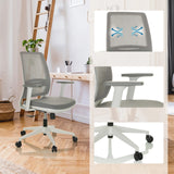 Grauer Homeoffice-Bürostuhl PROFONDO ECO W mit Netzrücken, Armlehnen und weißem Fußkreuz von hjh OFFICE