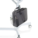 Graue Laptoptasche mit Schultergurt am Gestell des Stehschreibtischs STAND VM-SU I von hjh OFFICE