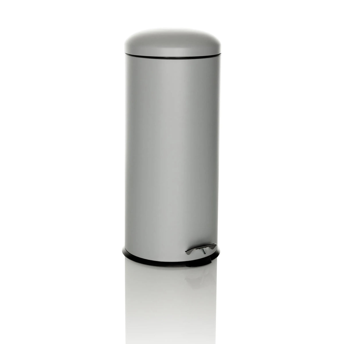 Grauer Mülleimer CLEAN VIII mit Deckel und Trittpedal von hjh OFFICE – 360-Grad-Ansicht (schräge Frontansicht 30°)