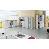 Regal BETA 4500 in Grau mit einer Kombination aus offenen Fächern und geschlossenen Schränken von hjh OFFICE PRO