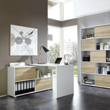 Eckschreibtisch SLIDE G4 in Weiß und Eiche mit integriertem Sideboard und Regal von Germania