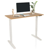 Elektrisch höhenverstellbarer Schreibtisch STAND BASIC in Weiß und Eiche mit Zubehör von hjh OFFICE