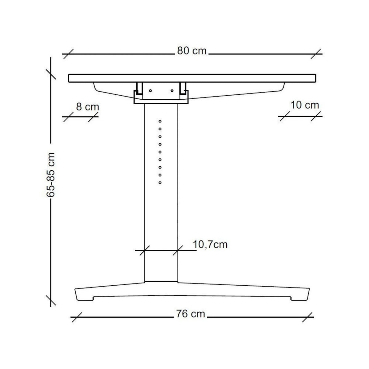 Maßzeichnung des höhenverstellbaren Schreibtischs XTRA XB 16 WC mit einer Breite von 80 cm von hjh OFFICE PRO