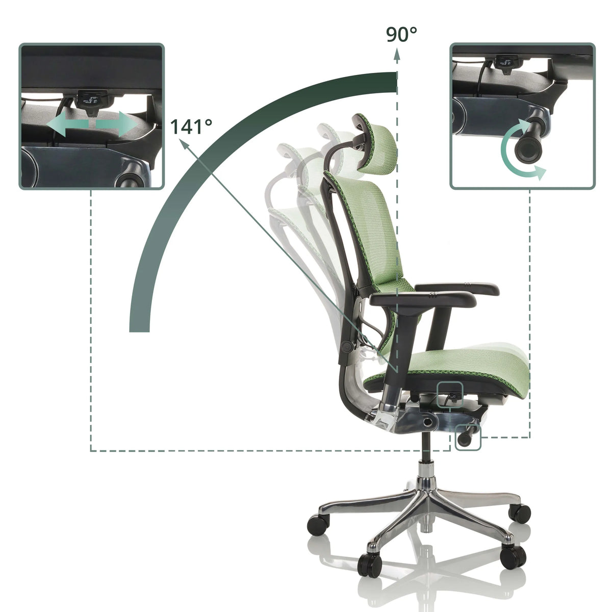 Verstellbare Rückenlehne des Luxus-Chefsessels ERGOHUMAN SLIM GEN2 mit Neigungswinkel von 90° bis 141° von hjh OFFICE