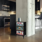 Kommode AMERIKO S mit drei Schubladen und Retro-Motiven auf der Vorderseite von hjh LIVING