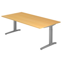 Höhenverstellbarer Schreibtisch XTRA XB 2E SS in Buche mit grauen T-Fuß-Gestellen von hjh OFFICE PRO