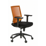 Schwarz-orangefarbener Profi-Bürostuhl PORTO BASE mit Netzrücken und Fußkreuz mit fünf Rollen von hjh OFFICE – 360-Grad-Ansicht (schräge Frontansicht 60°)