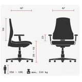 Technische Zeichnung des Profi-Bürostuhls HJH SOLUTION DELUXE AL.U2 mit einer maximalen Belastbarkeit von 110 kg von Topstar