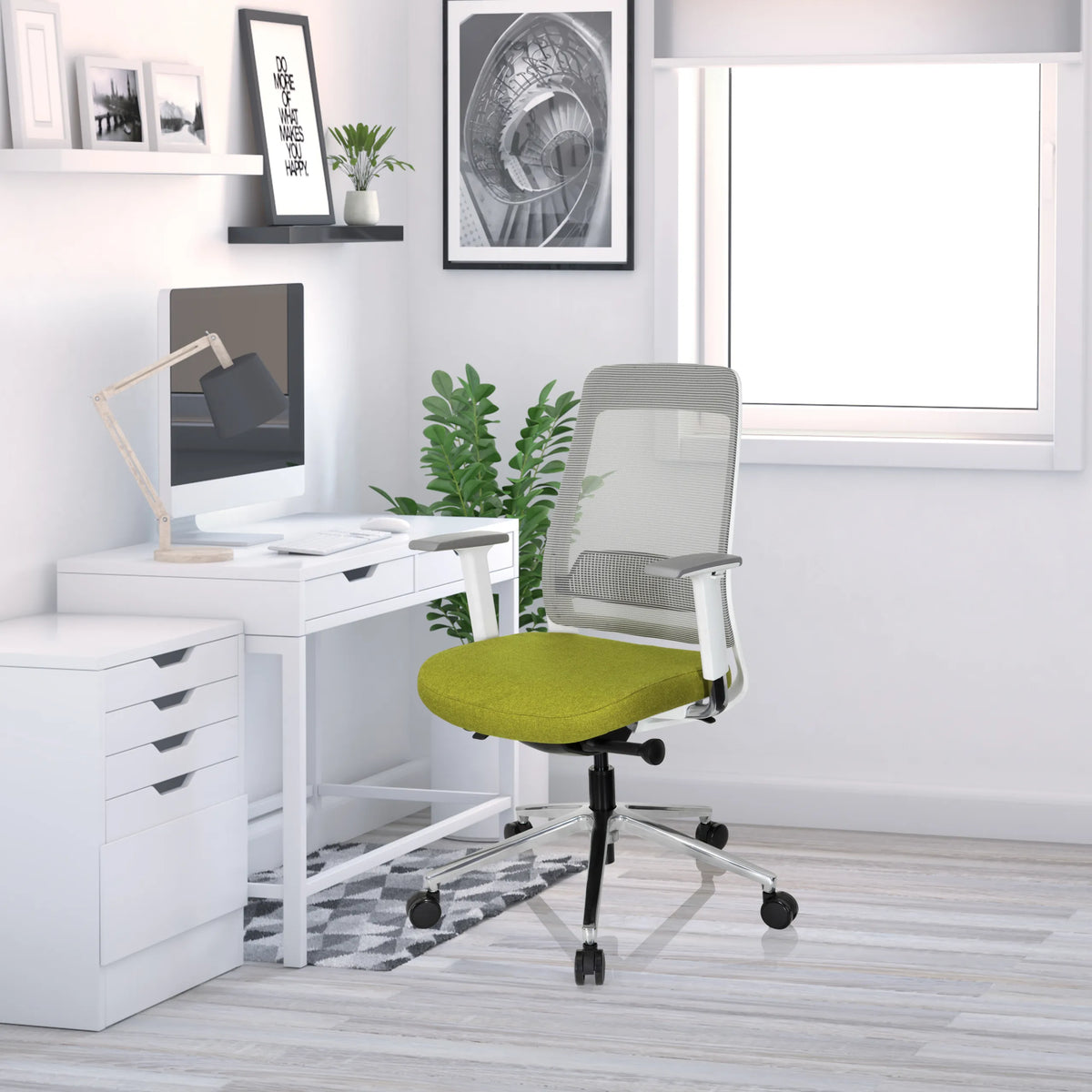 Profi-Bürostuhl CHIARO T2 WHITE in Grau und Grün mit Netzrückenlehne und Armlehnen von hjh OFFICE