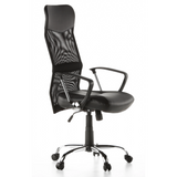 Schwarzer Homeoffice Chefsessel STRYKA mit Netzrücken, Kunstledersitz und Fußkreuz von hjh OFFICE – 360-Grad-Ansicht (schräge Frontansicht 60°)