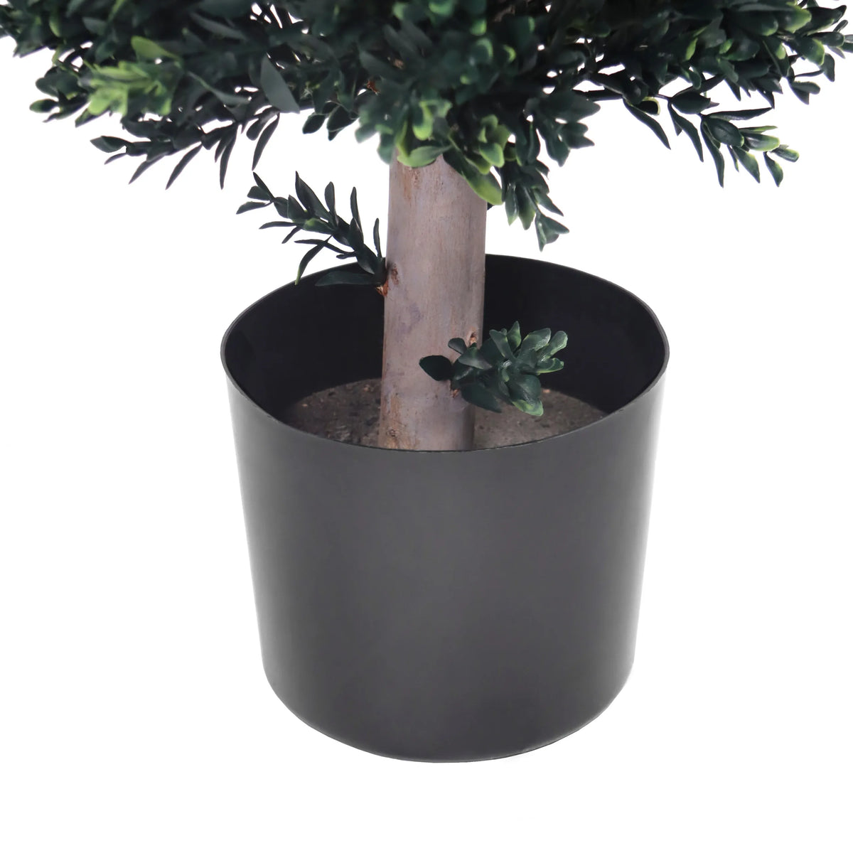 Schwarzer Pflanztopf mit Stamm und grünen Blättern der Kunstpflanze BUXUS von hjh OFFICE