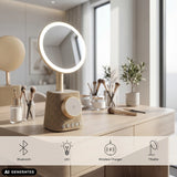 Goldfarbener Schminkspiegel Glamlody mit LED-Beleuchtung und Wireless Charger von hjh OFFICE (KI-generiertes Bild)