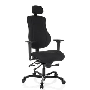 Schwarzer XXL Drehstuhl 24 HOURS BASIC mit Stoffbezug, Kopfstütze und Armlehnen von hjh OFFICE