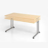 Höhenverstellbarer Schreibtisch ZENO 19 S der Serie ZENO mit heller Holzplatte und silbernen Beinen von hjh OFFICE PRO