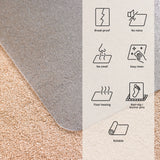 Oberfläche der Bodenschutzmatte ULTIMAT auf einem Teppichboden mit Symbolen zu Materialeigenschaften von Floortex