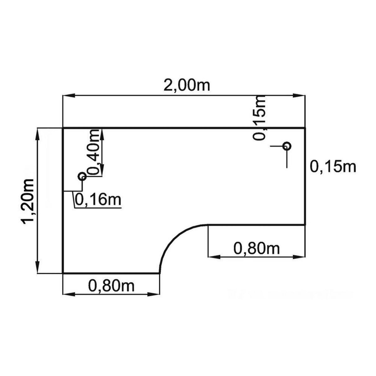 Technische Zeichnung des Schreibtischs JAVA 82 S mit 2,00 x 1,20 m von hjh OFFICE PRO